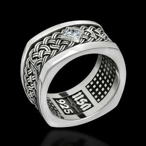 Men's Gorgeous White Sapphire 925 Sterling Silver Ring Wedding Band